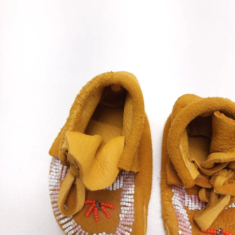 Vintage Baby Moccasins Beaded‎ Leather Native American Indian Tribal 4